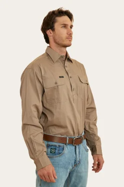 Sale Ringers Western King River Mens Half Button Work Shirt - Mushroom