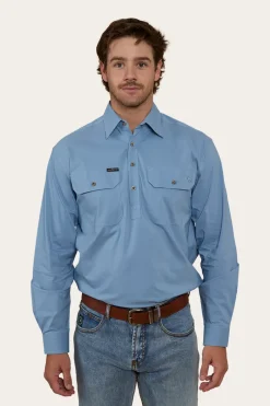 Clearance Ringers Western King River Mens Half Button Coolmax Work Shirt - Denim Blue
