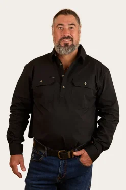 Outlet Ringers Western King River Mens Half Button Coolmax Work Shirt - Black