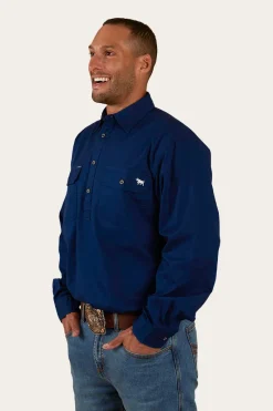 Outlet Ringers Western King River Mens Half Button Work Shirt - Navy