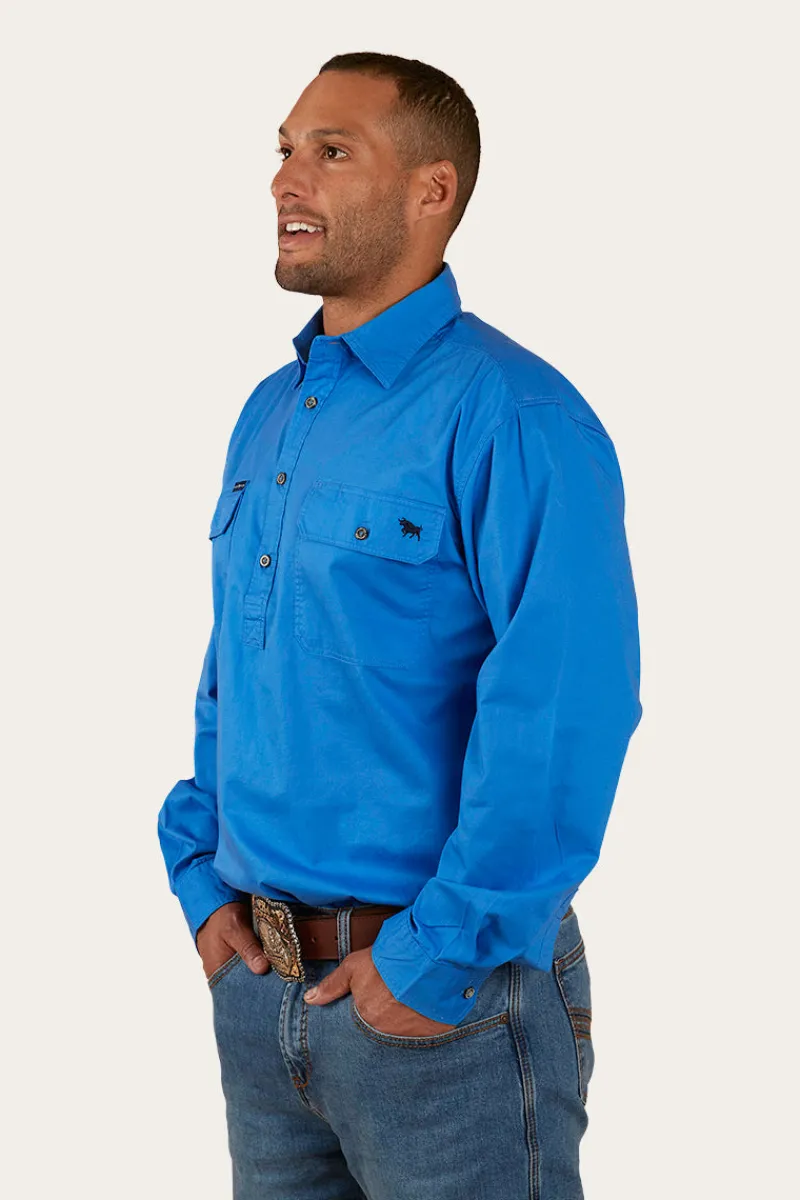 Hot Ringers Western King River Mens Half Button Work Shirt - Blue