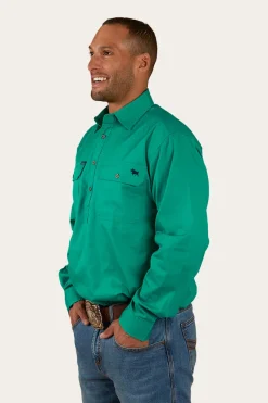 Online Ringers Western King River Mens Half Button Work Shirt - Green