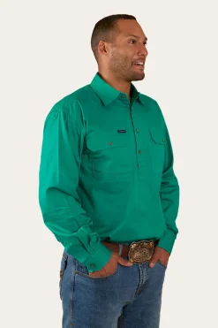Online Ringers Western King River Mens Half Button Work Shirt - Green
