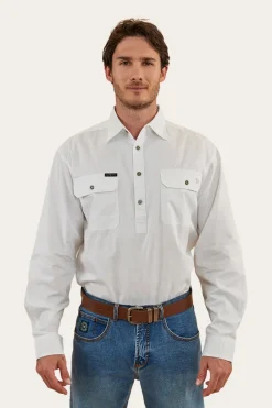 Discount Ringers Western King River Mens Half Button Work Shirt - White