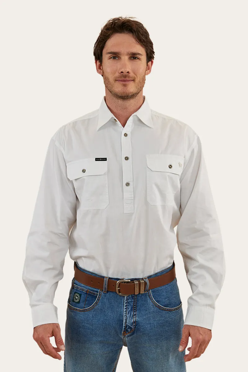 Discount Ringers Western King River Mens Half Button Work Shirt - White