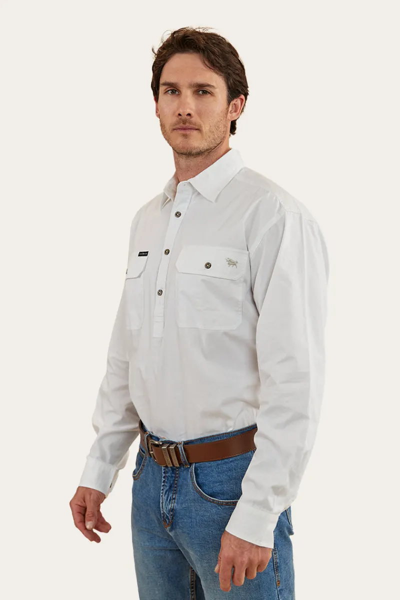Discount Ringers Western King River Mens Half Button Work Shirt - White