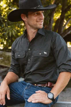 Ringers Western King River Mens Half Button Work Shirt - Charcoal