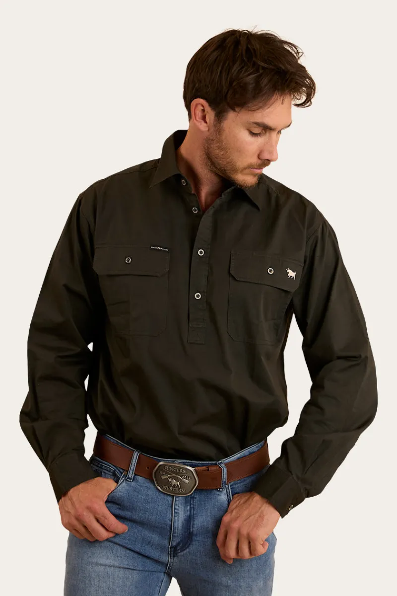 Ringers Western King River Mens Half Button Work Shirt - Charcoal