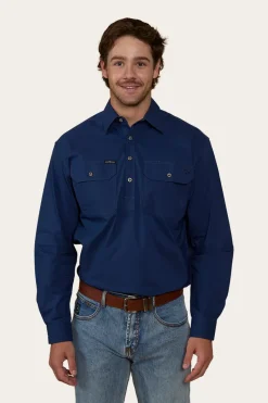 Discount Ringers Western King River Mens Half Button Coolmax Work Shirt - Navy