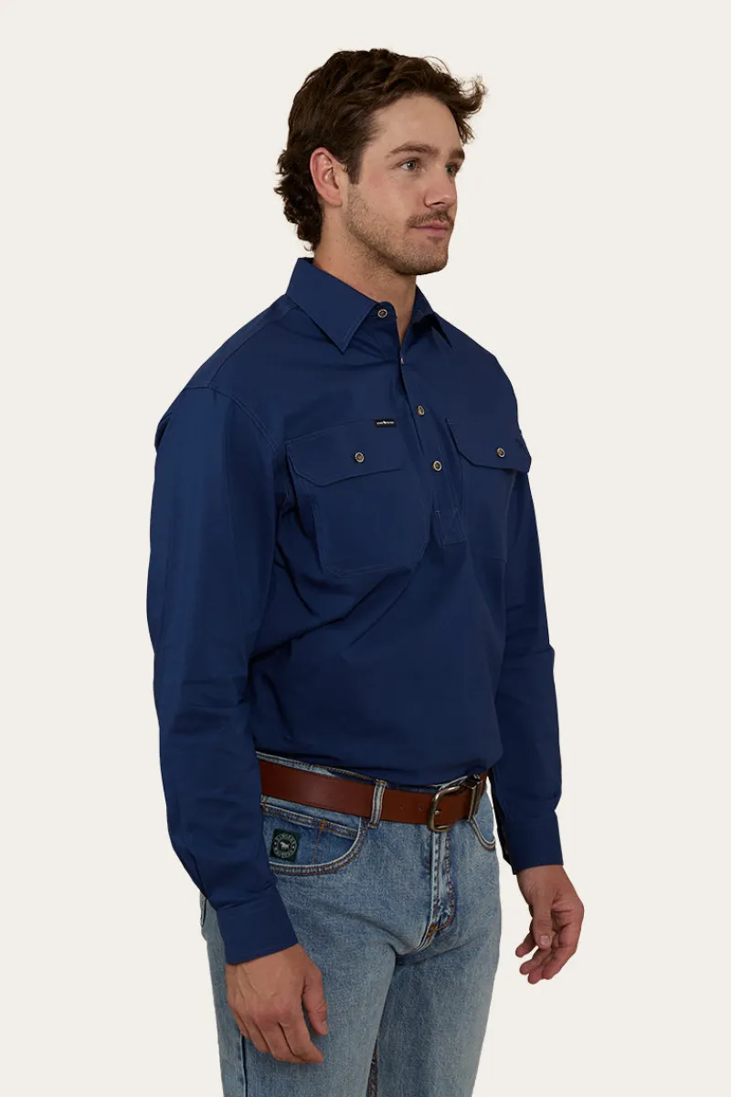 Discount Ringers Western King River Mens Half Button Coolmax Work Shirt - Navy