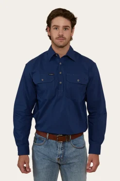 Discount Ringers Western King River Mens Half Button Coolmax Work Shirt - Navy