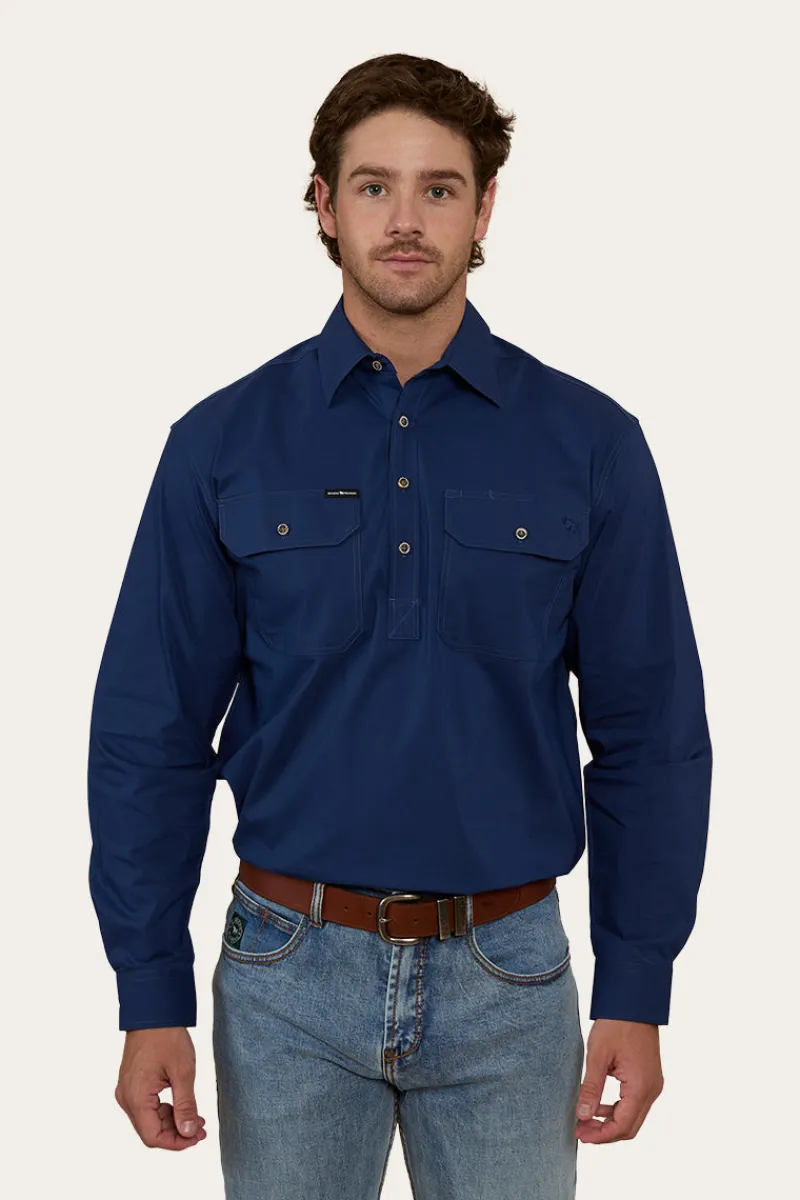 Discount Ringers Western King River Mens Half Button Coolmax Work Shirt - Navy