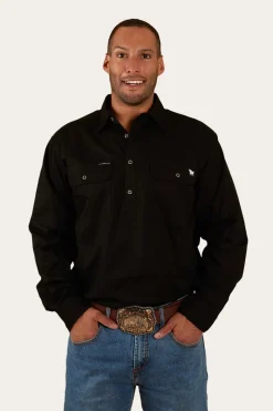 Hot Ringers Western King River Mens Half Button Work Shirt - Black