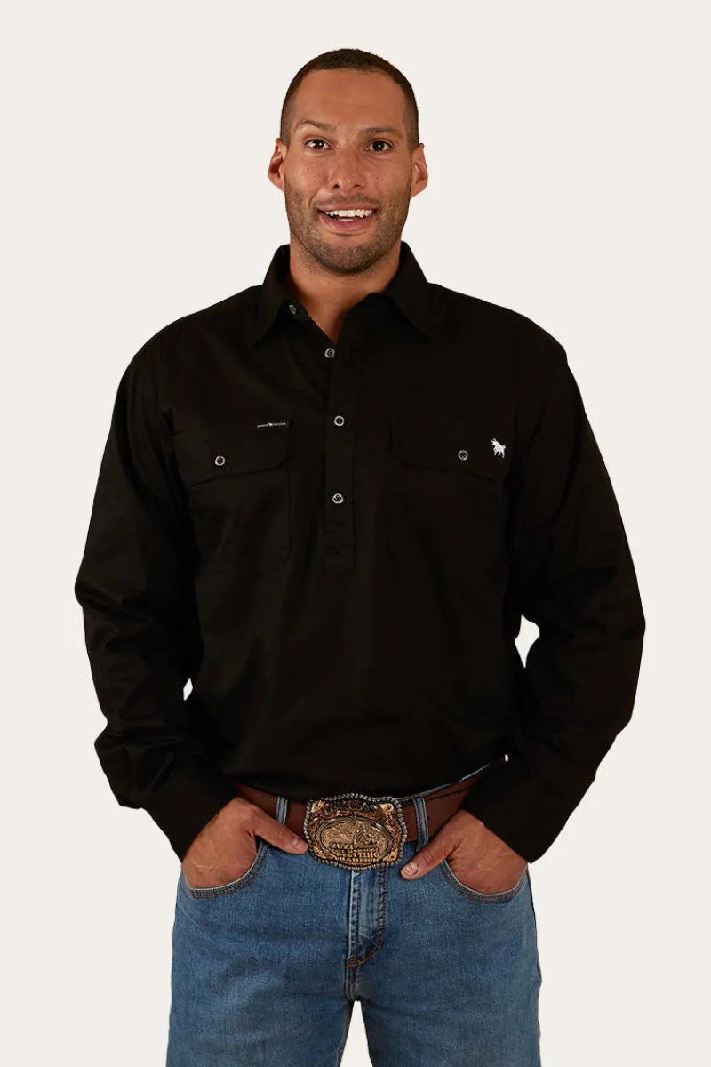 Hot Ringers Western King River Mens Half Button Work Shirt - Black