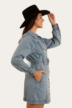 Outlet Ringers Western Korin Womens Mini Dress - Mid Wash Blue