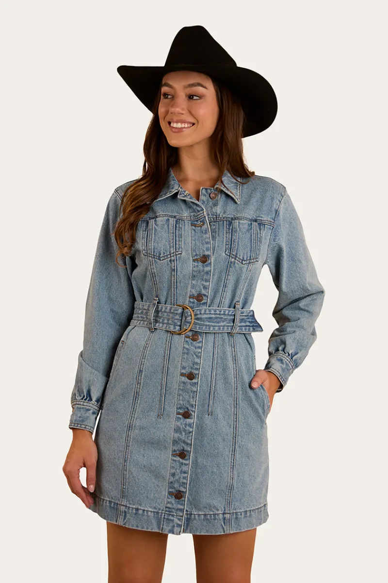 Outlet Ringers Western Korin Womens Mini Dress - Mid Wash Blue