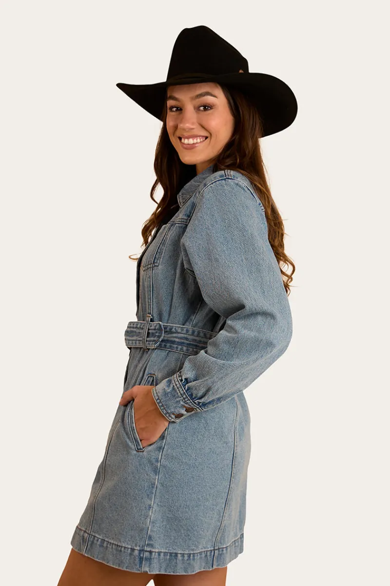 Outlet Ringers Western Korin Womens Mini Dress - Mid Wash Blue