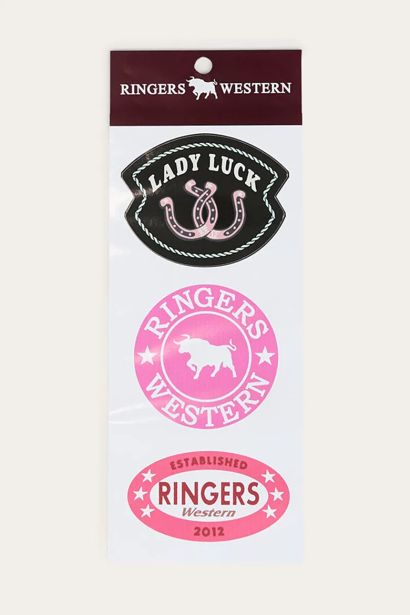 Online Ringers Western Lady Luck 3 Pack Sticker - Pink