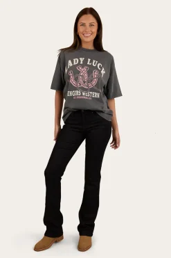 Discount Ringers Western Lady Luck Womens Oversized T-Shirt - Washed Black