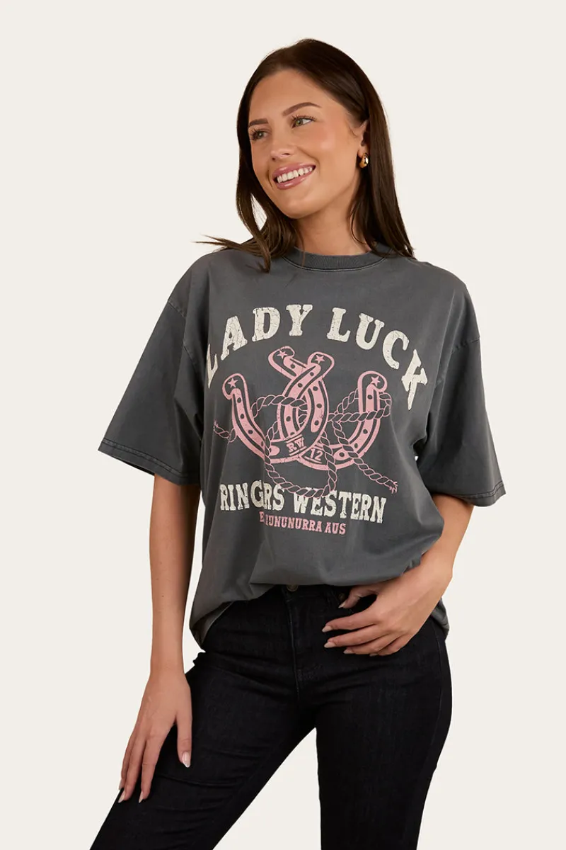 Discount Ringers Western Lady Luck Womens Oversized T-Shirt - Washed Black