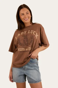 Ringers Western Lady Luck Womens Oversized T-Shirt - Washed Saddle Brown
