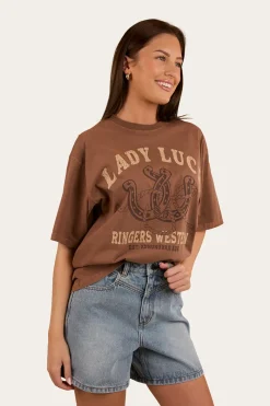 Ringers Western Lady Luck Womens Oversized T-Shirt - Washed Saddle Brown