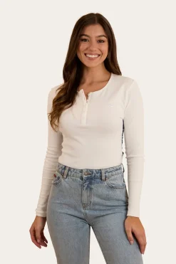 Online Ringers Western Laila Womens Long Sleeve Rib Top - White