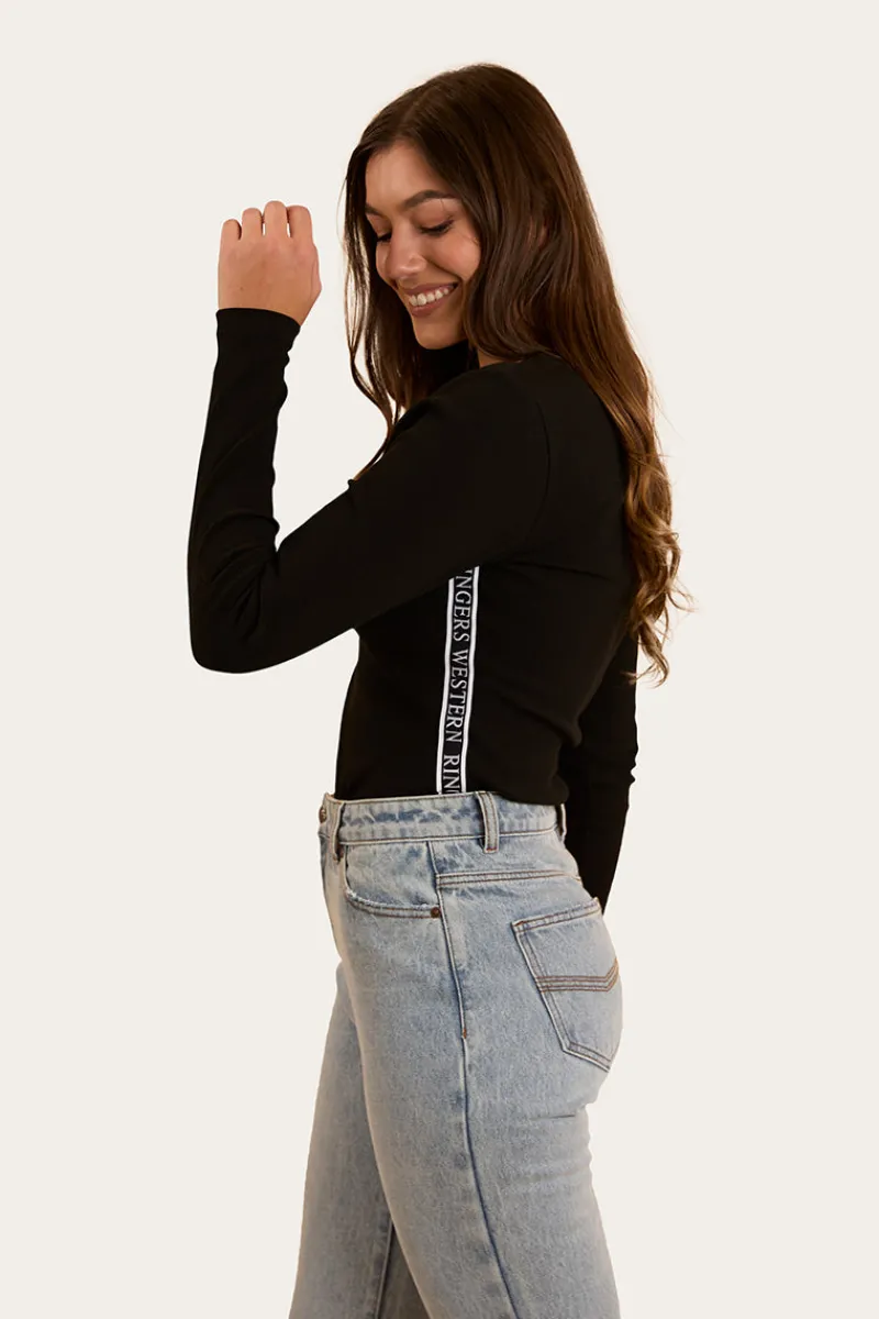 Online Ringers Western Laila Womens Long Sleeve Rib Top - Black