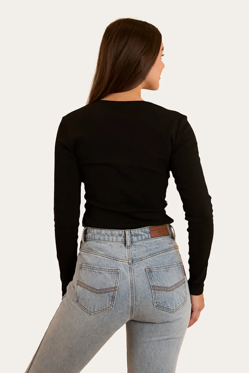 Online Ringers Western Laila Womens Long Sleeve Rib Top - Black