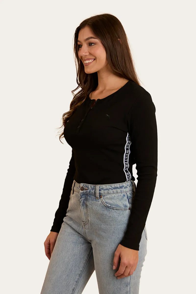 Online Ringers Western Laila Womens Long Sleeve Rib Top - Black