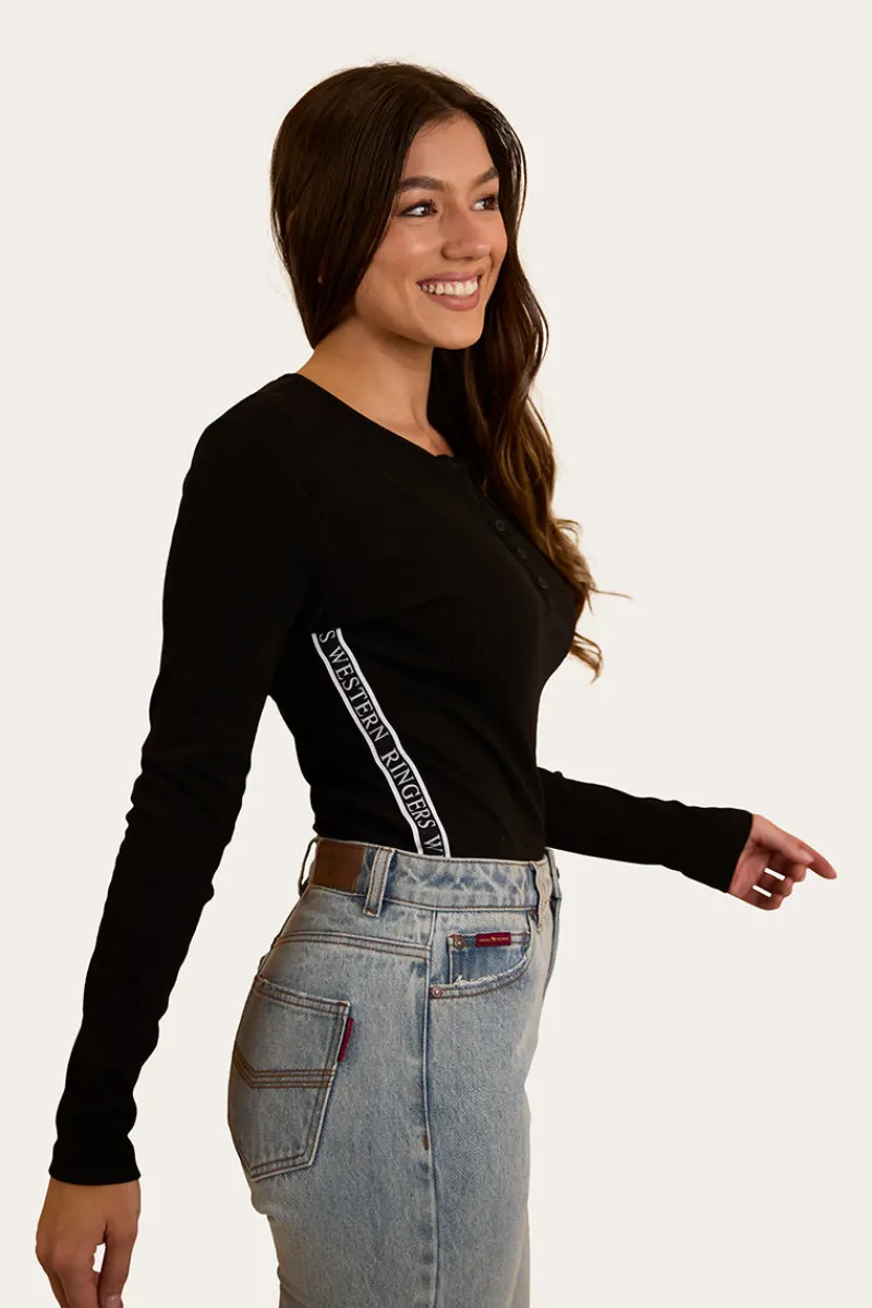 Online Ringers Western Laila Womens Long Sleeve Rib Top - Black