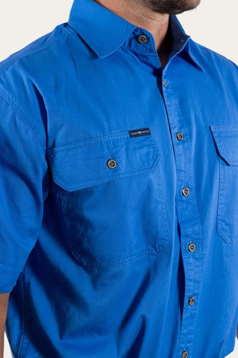 Ringers Western Lake Argyle Mens Short Sleeve Full Button Work Shirt - Blue