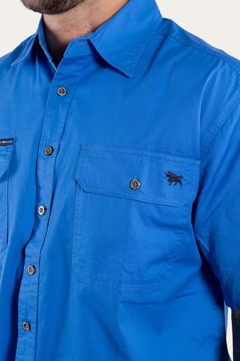 Ringers Western Lake Argyle Mens Short Sleeve Full Button Work Shirt - Blue