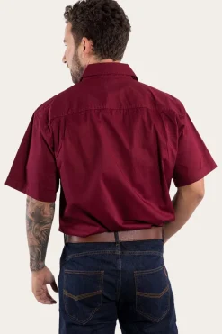 Discount Ringers Western Lake Argyle Mens Short Sleeve Full Button Work Shirt - Burgundy