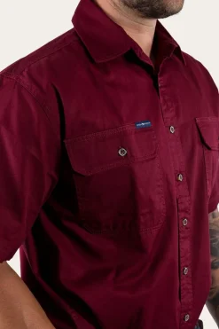 Discount Ringers Western Lake Argyle Mens Short Sleeve Full Button Work Shirt - Burgundy