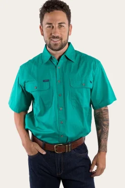 Online Ringers Western Lake Argyle Mens Short Sleeve Full Button Work Shirt - Green