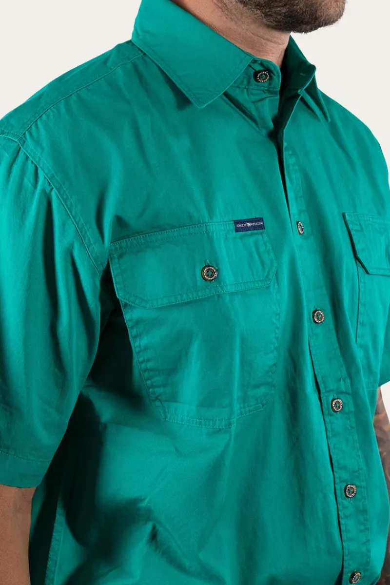 Online Ringers Western Lake Argyle Mens Short Sleeve Full Button Work Shirt - Green
