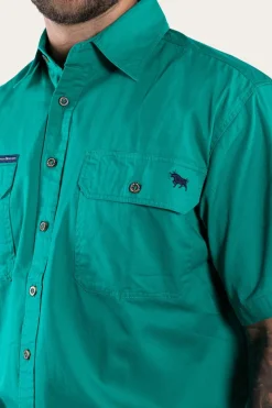Online Ringers Western Lake Argyle Mens Short Sleeve Full Button Work Shirt - Green
