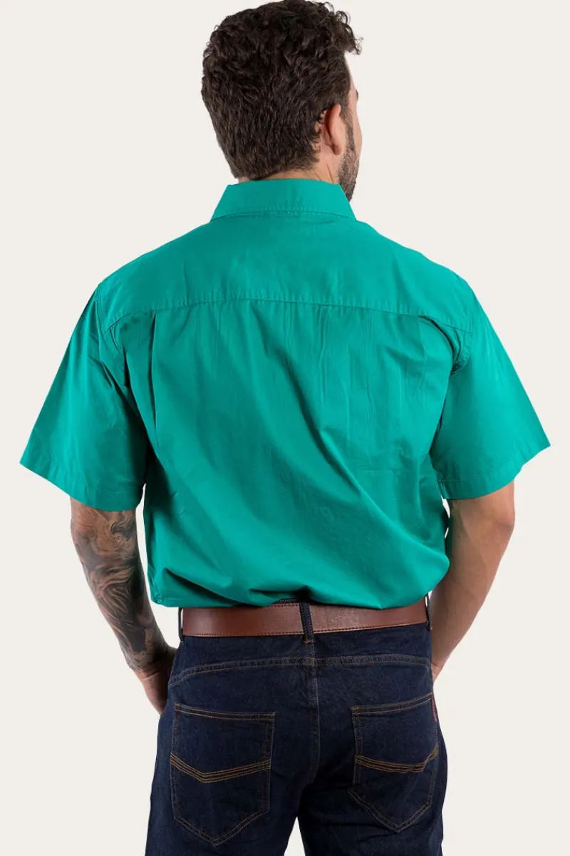 Online Ringers Western Lake Argyle Mens Short Sleeve Full Button Work Shirt - Green