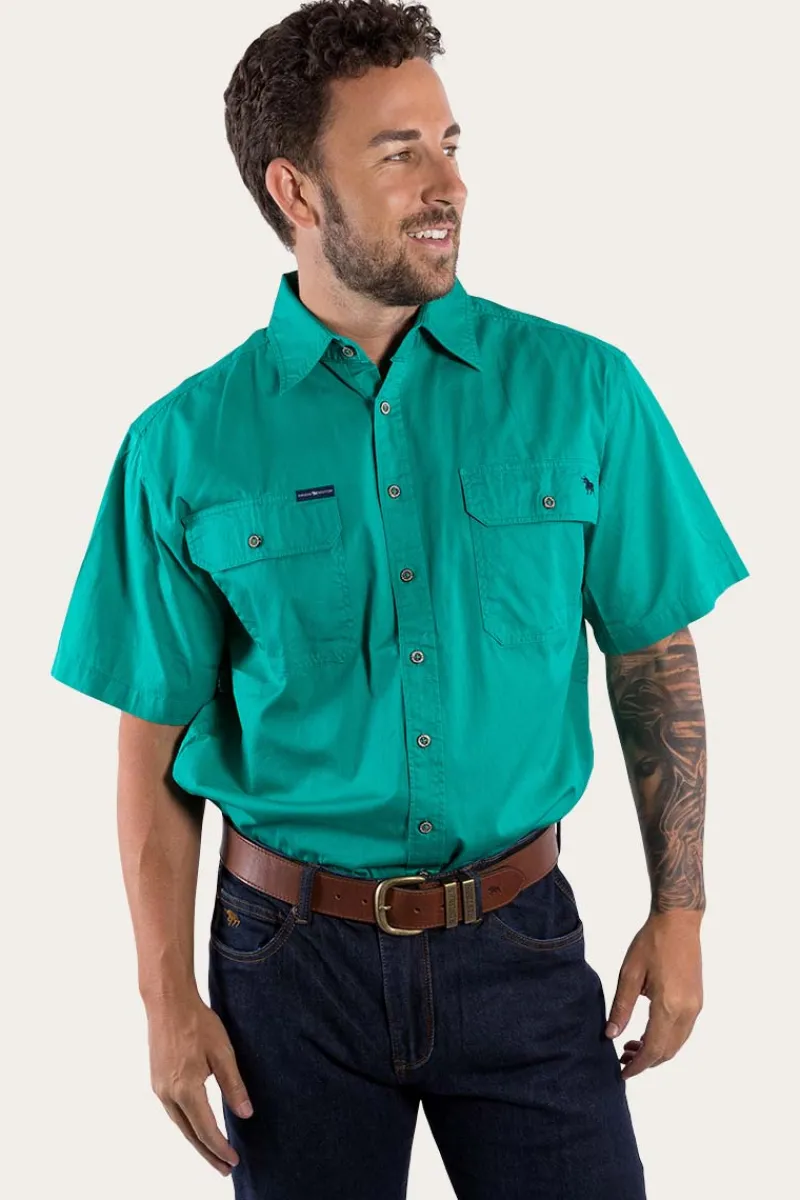 Online Ringers Western Lake Argyle Mens Short Sleeve Full Button Work Shirt - Green