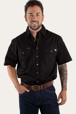 Clearance Ringers Western Lake Argyle Mens Short Sleeve Full Button Work Shirt - Black