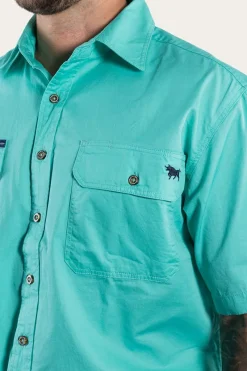 Discount Ringers Western Lake Argyle Mens Short Sleeve Full Button Work Shirt - Mint