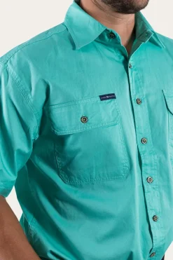 Discount Ringers Western Lake Argyle Mens Short Sleeve Full Button Work Shirt - Mint