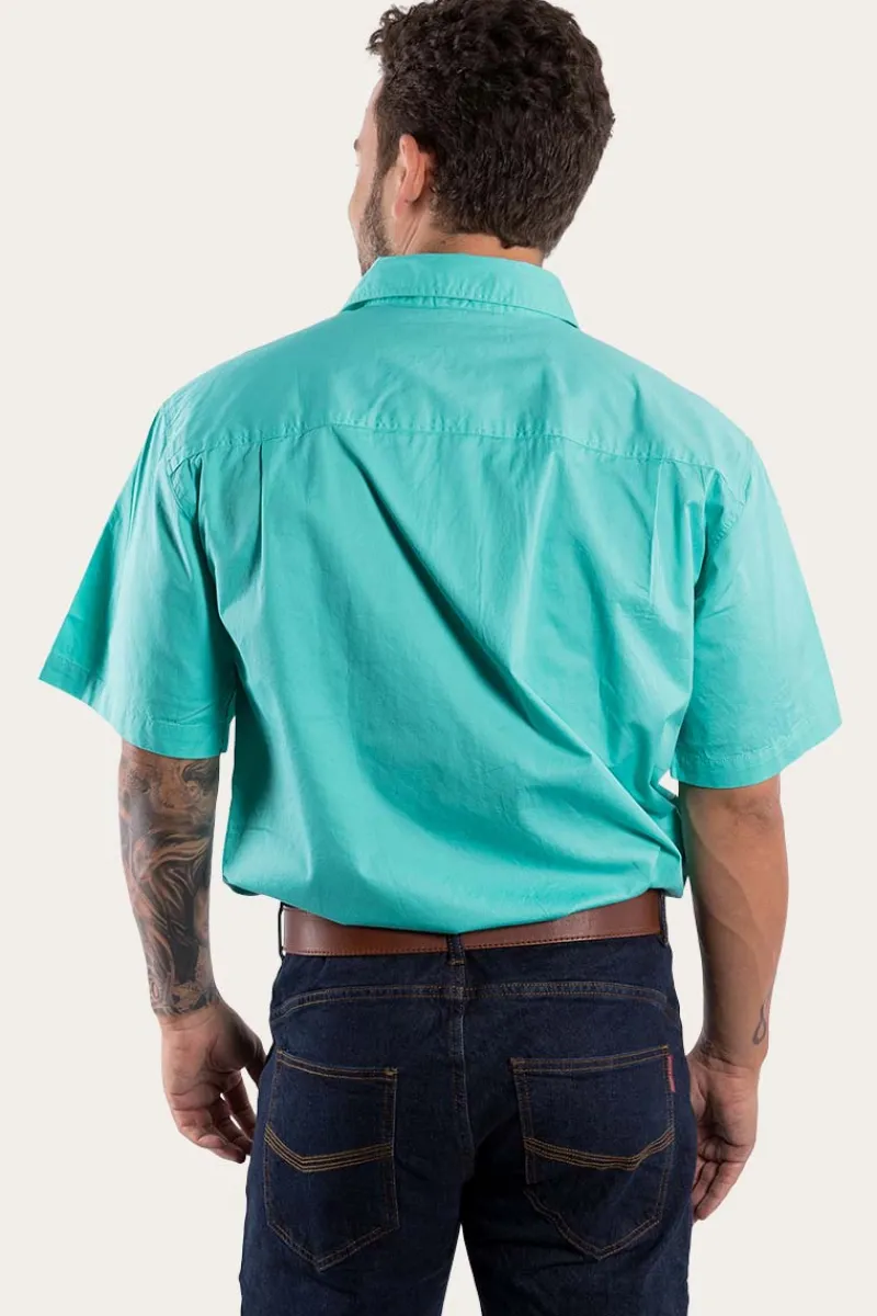 Discount Ringers Western Lake Argyle Mens Short Sleeve Full Button Work Shirt - Mint