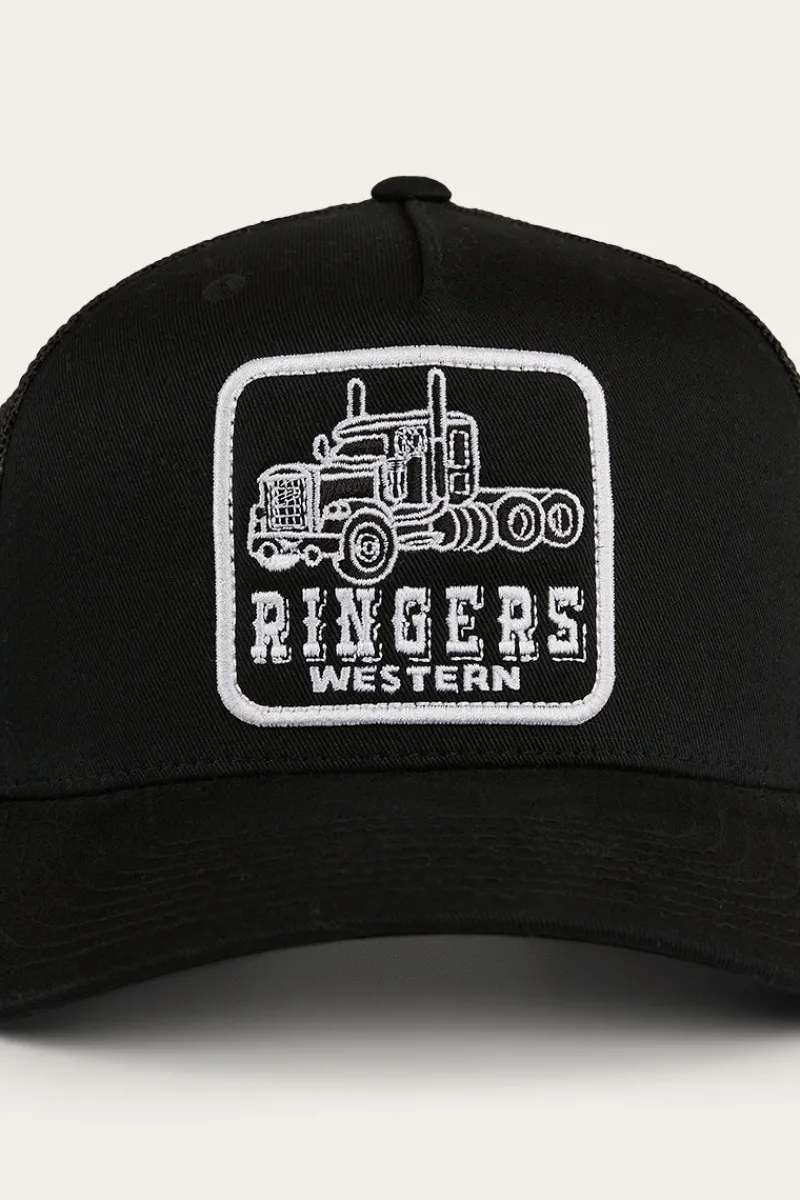 Outlet Ringers Western Long Haul Trucker Cap - Black