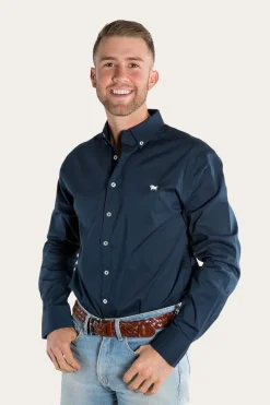 New Ringers Western Longreach Mens Plain Dress Shirt - Navy