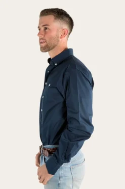 New Ringers Western Longreach Mens Plain Dress Shirt - Navy