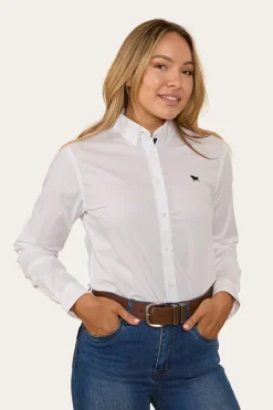 Outlet Ringers Western Longreach Womens Plain Dress Shirt - White
