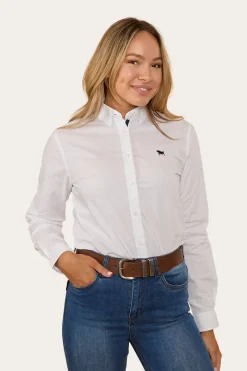 Outlet Ringers Western Longreach Womens Plain Dress Shirt - White