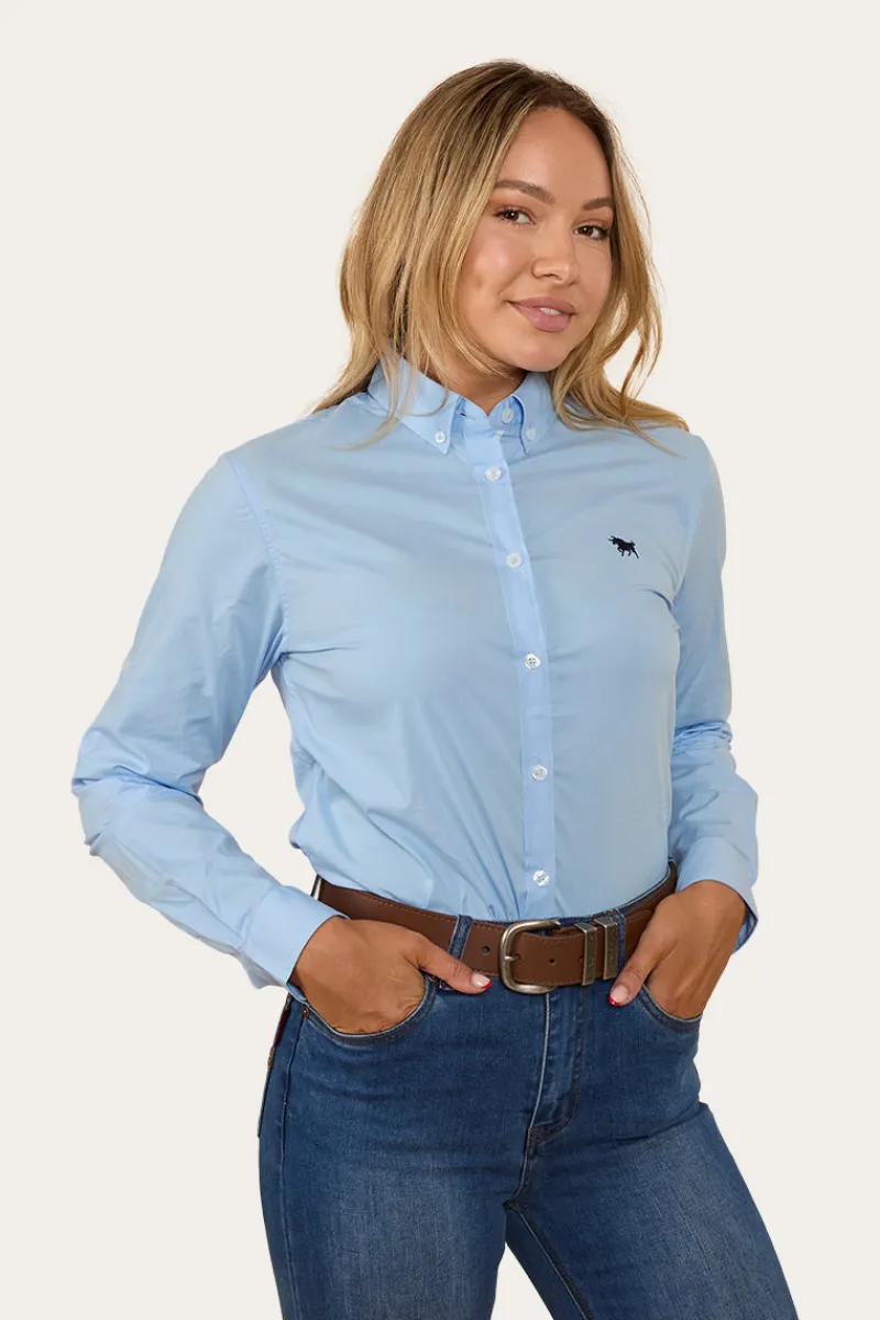 Clearance Ringers Western Longreach Womens Plain Dress Shirt - Sky Blue
